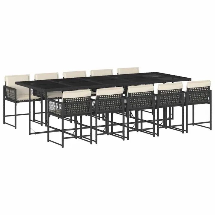 vidaXL Set de comedor jardín 11 pzas con cojines ratán sintético negro - 1