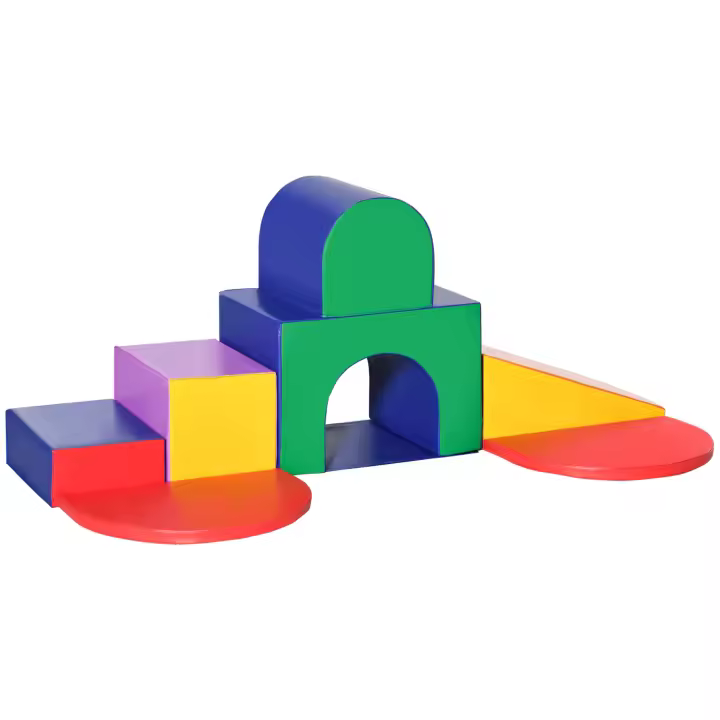 HOMCOM Juego de 7 Bloques Psicomotricidad para Niños Bloques de Construcción Figuras de Construcción Juguete para Aprendizaje para Escalar y Gatear Multicolor - 1