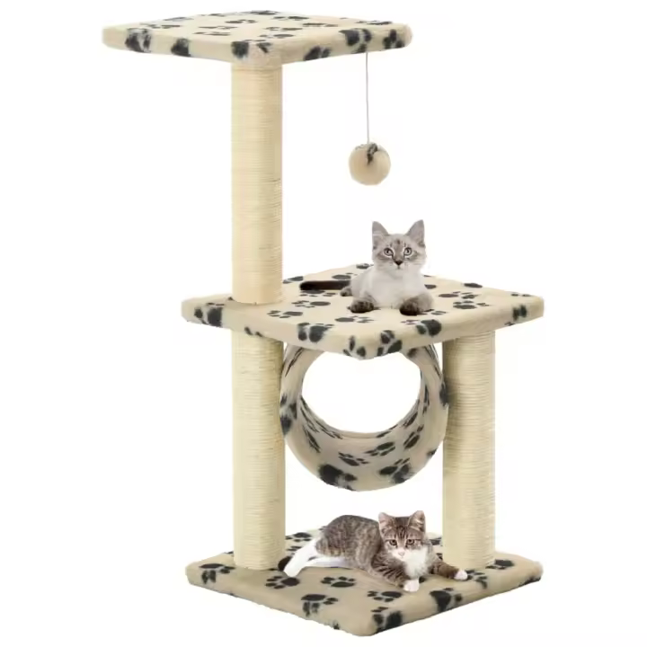 vidaXL RASCADOR PARA GATOS CON POSTE DE SISAL 65 CM HUELLAS BEIGE - 1