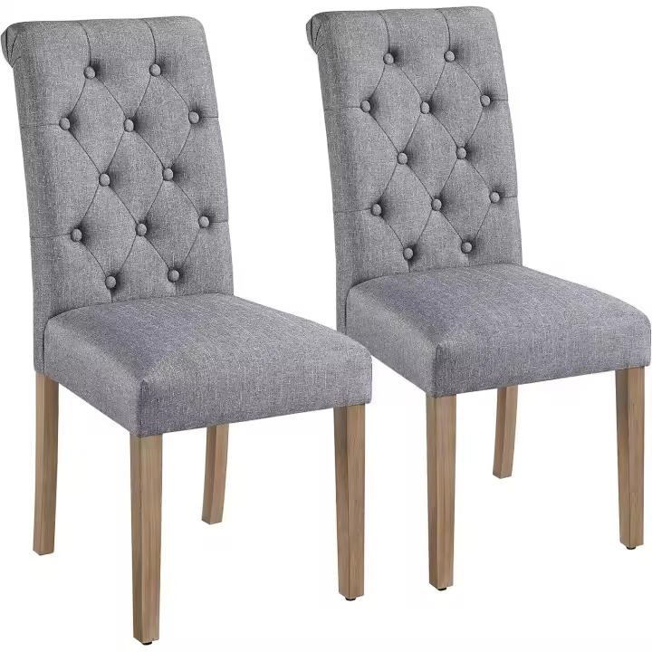 Juego de 2 Sillas de Comedor Silla Acolchada con Respaldo Alto Patas de Madera Silla Tela para Comedor Cocina Gris Oscuro - 1