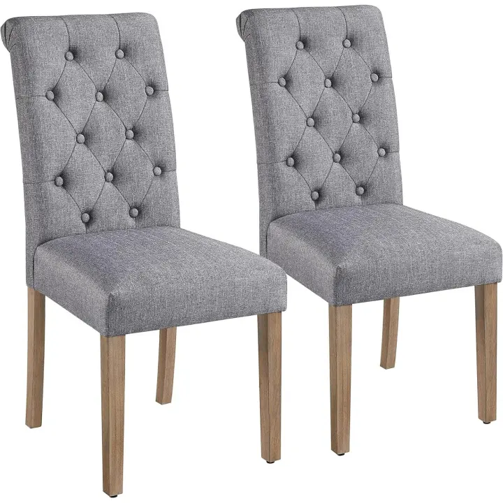 Juego de 2 Sillas de Comedor Silla Acolchada con Respaldo Alto Patas de Madera Silla Tela para Comedor Cocina Gris Oscuro - 1
