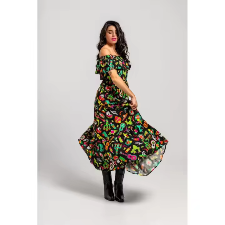 Vestido largo escote volante - Amor a la mexicana Lolina Talla S - 1