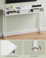 Mesa de consola delgada con multienchufe integrado, sofá con 2 compartimentos y carga oculta, ahorro de espacio, disponible en gris ahumado, blanco nube y marrón rústico, 25x120x81,1 cm - details 3