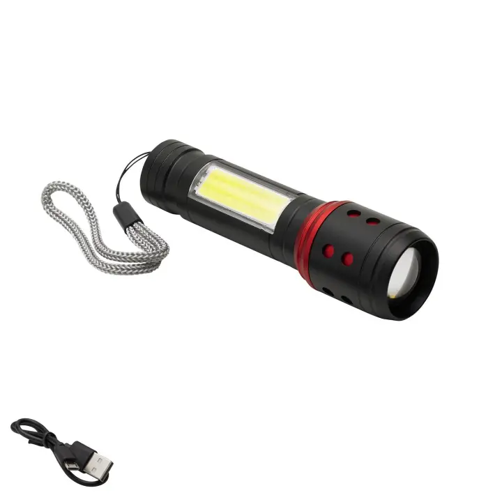 Linterna led de mano metalica bateria recargable (1.200 mah) luz frontal / lateral hasta 300 lumenes 5 watt. con función zoom - 1