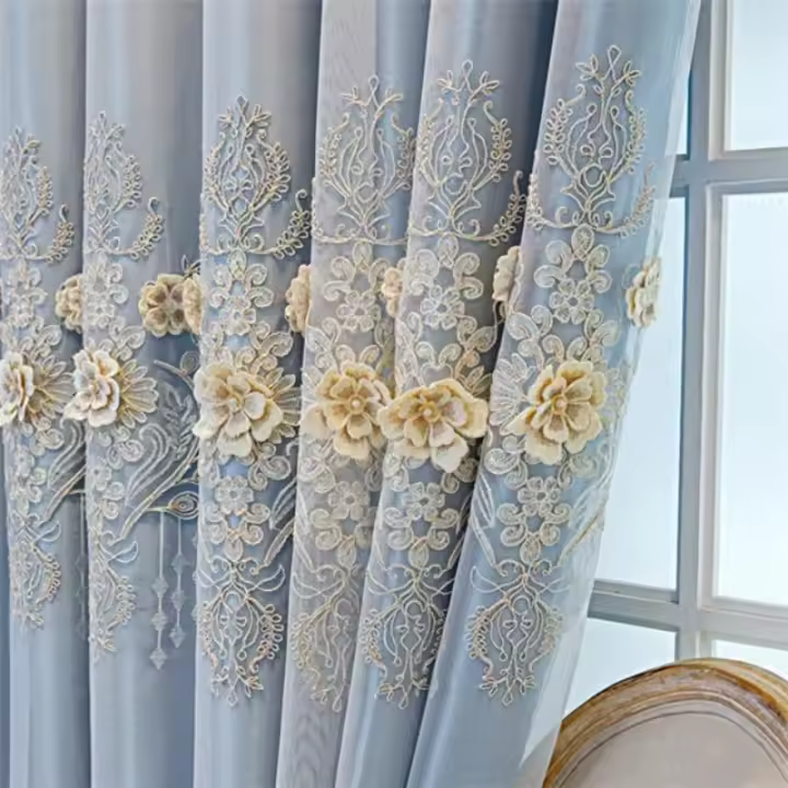 Cortinas De Lujo Doble Capa Bordadas 3D Con Reliefo Para Sala De Estar Dormitorio Comedor Elegantes Con Alta Sombreadura Para Ventanas De Café - 1