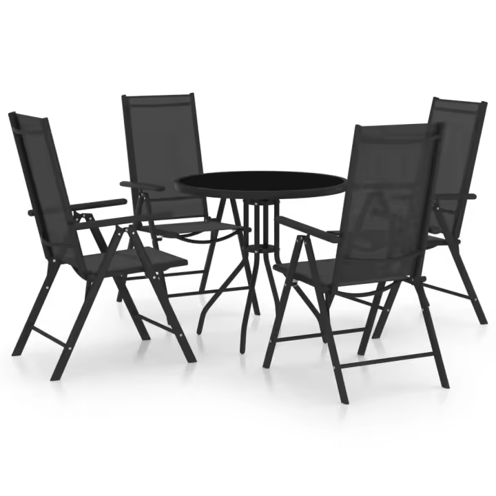 vidaXL Set de comedor para jardín 5 piezas aluminio y textilene negro - 1