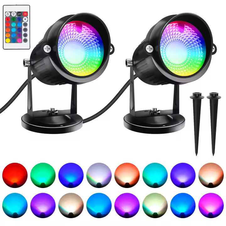 2PCS Luces De Escenario RGB De 16 Colores Con Control Remoto Para Jardín 4 Modos De Iluminación Protección IP65 Fuente De Alimentación AC 110-240V Plugs EU/US/UK - 1