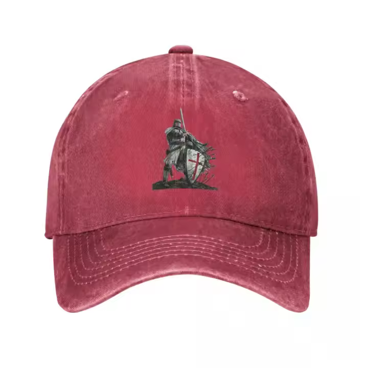 Gorro De Béisbol Templar Escudo Cruz Espada Caballeros Vintage Desgastado Algodón Armadura Helm Emblem Ajustable Protección Solar Unisex - 1