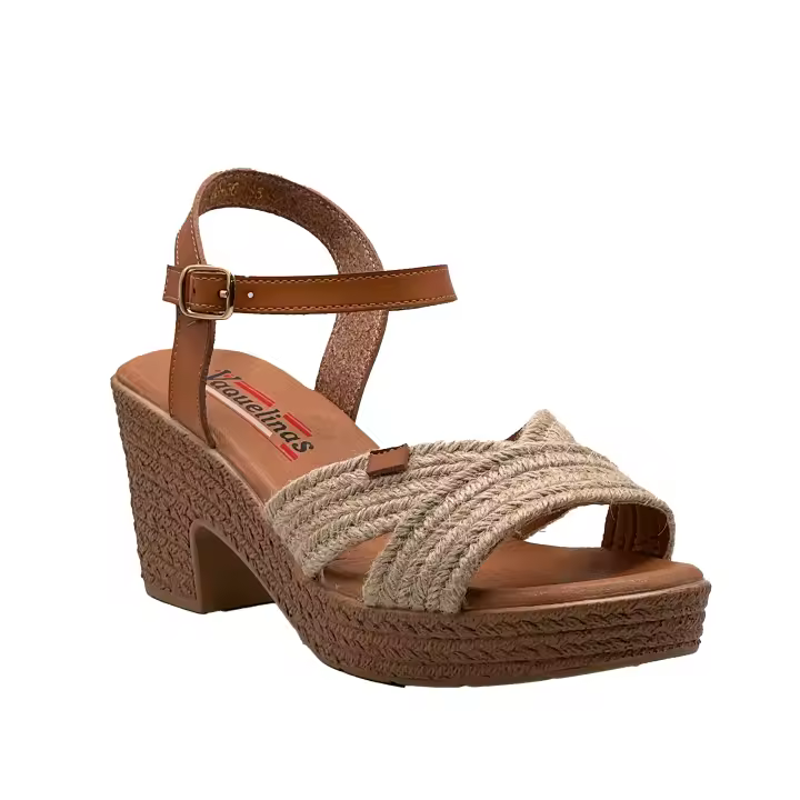JZ Hermanos Sandalias de tacón con diseño de tiras cruzadas de esparto y punta abierta para mujer - 1