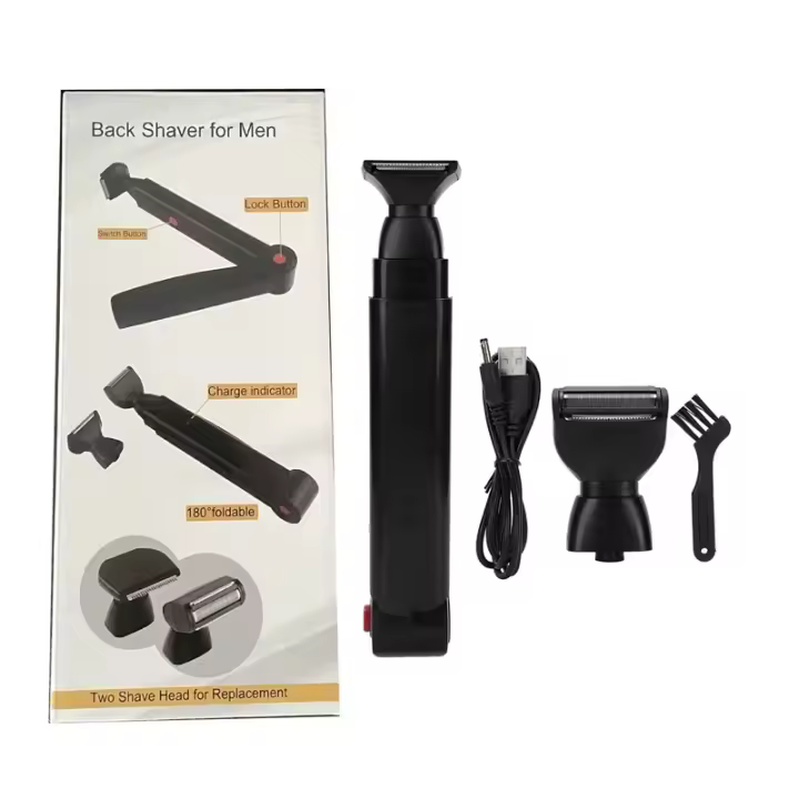 Afeitadora Eléctrica Para Espalda 2 En 1 Afeitadora De Pelo Facial Recargable Con Mango Plegable Para Hombres Groomer De Cuerpo - 1