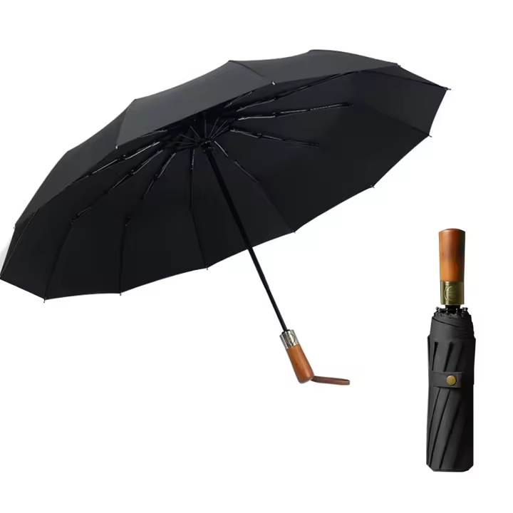 UPF 50 +, Protección contra el sol y la lluvia (Negro) Paraguas portátil plegable de 12 Varillas, Protección UV de grado 99 - 1