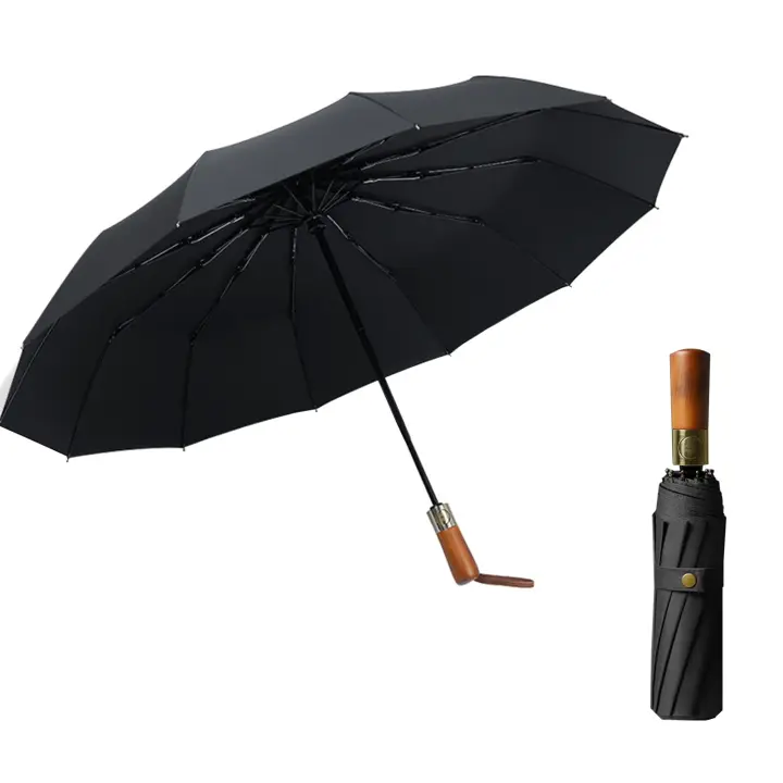 UPF 50 +, Protección contra el sol y la lluvia (Negro) Paraguas portátil plegable de 12 Varillas, Protección UV de grado 99 - 1