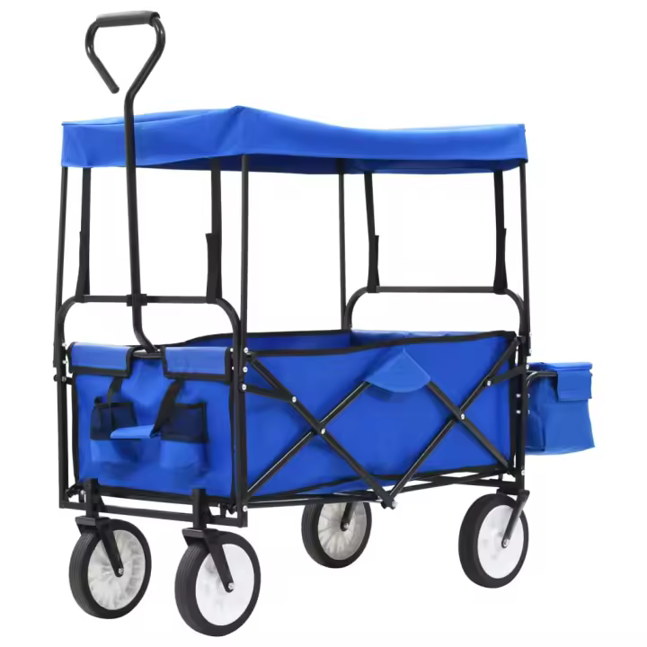 vidaXL Carrito de mano plegable de acero con capota azul - 1