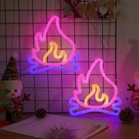 Lámpara De Decoración LED Neón Flame Fire Logo Para Pared Habitación Barra Tienda Fiesta Navidad Invierno Sin Batería Incluida - details 0