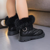Botas De Invierno Para Niñas De Moda Con Pelo De Pluma Grueso Y Cálido Color Sólido Botas Cortas Para Niñas Estilo Británico Con Cierre SLIP-ON Talla Verdadera - details 23