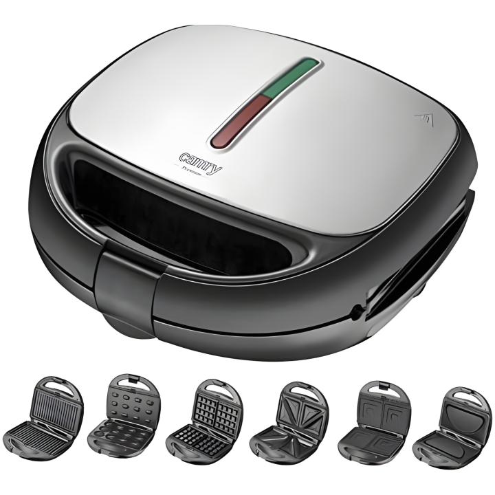 Adler Camry CR3057 Sandwichera Doble 6 en 1 | Placas Intercambiables | Sandwich Tostadora | Gofrera Gofres Belgas | Grill Plancha para Carne y Pescados | Galletas de Nuez | Temperatura Automática | 1200W