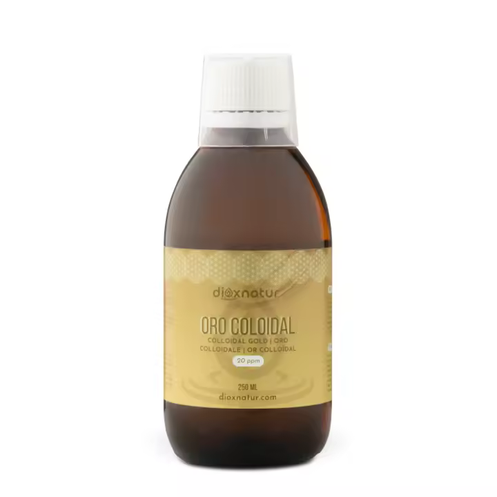 DIOXNATUR® Oro Coloidal 20 ppm - Alta Concentración - Puro 24k 99.99% - Líquido 250 ml - 1