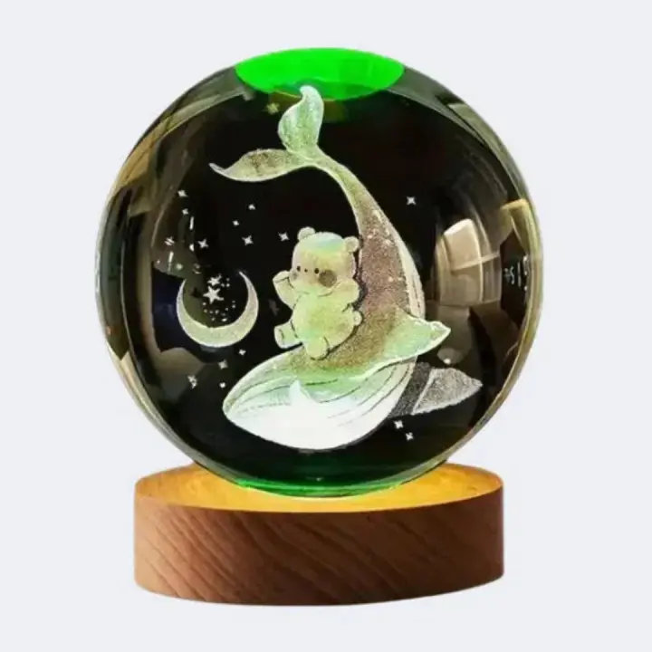 Lámpara De Mesa 3D Carved Cristal Ball Ballena Para La Noche Regalo De Aniversario Para Mujer Regalo De San Valentín Para El Dormitorio Y Sala - 1