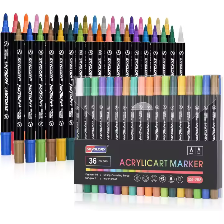 Rotuladores Acrilicos Permanentes 36 Colores Rotuladores de Pinturas Acrílicas con Doble Punta para Piedras Papel Plástico Madera Cerámica Lienzo Fabricación de Tarjetas Niños adultos (C) - 1