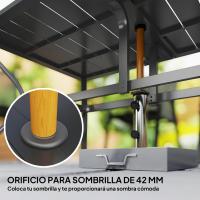 Outsunny Mesa Jardín Exterior Rectangular 150x90x73 cm Mesa Terraza Exterior Desmontable con Tablero Ranurado Agujero para Sombrilla y Estructura de Acero Galvanizado Negro - details 3