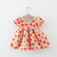 Vestido De Verano Para Bebé Niña Con Estampado De Amor Y Lazo En Algodón Vestido De Fiesta Con Mangas Flounce Estilo Coreano - details 4