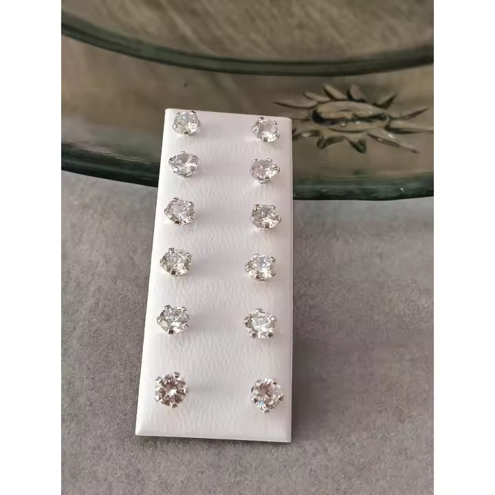 Pendientes de plata de ley con circonita blanca de 6 mm - 40ycuatro Joyas - 1