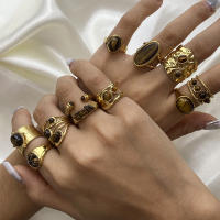 Encanto Anillos de piedra Natural ovalados de acero inoxidable con placa dorada, aro de dedo redondo geométrico para mujer, regalos de joyería Vintage simples y creativos - details 1