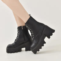 SP Botas Martin de Tacón Grueso y Suela Gruesa de gran tamaño con Remaches de tendencia de otoño E Invierno, BOTAS Cortas con Cremallera lateral y Cordones traseros. - details 3
