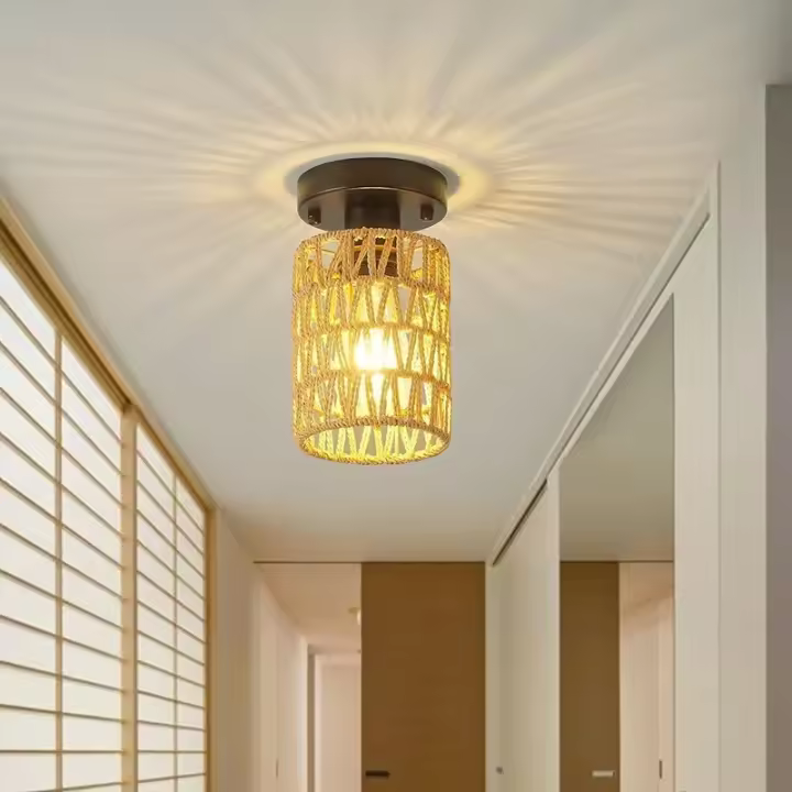 Lámpara Colgante Bohemia De Rotura Con Sombrilla De Rotura Vintage Y Bambú Luz De Techo Ecológica Para Sala De Estar - 1