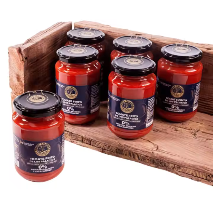Pack Seis Botes Tomate Frito de Los Palacios 0% Azúcares Añadidos  Tierra Palaciega - 1