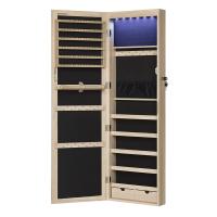 Espejo joyero de pared con luces led, armario organizador de joyas con cierre, espacio para pendientes y collares, disponible en blanco, negro, o roble - details 10