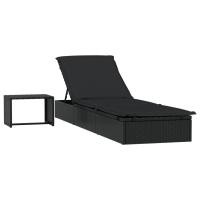 vidaXL Tumbona 1 ud con mesita ratán sintético Gris, Negro, Sillas de Exterior Ideal para jardín, playa, piscina, terraza Tumbona Piscina Tumbonas Playa Tumbonas Jardín Exterior - details 1