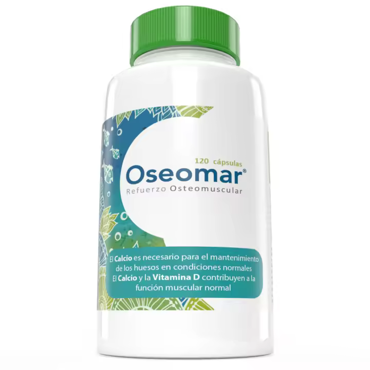 Oseomar 120 cápsulas. Margan Biotech. CALCIO  ALGA KLAMATH  BOSWELLIA  CARTÍLAGO DE TIBURÓN  UNCARIA TOMENTOSA  A. HIALURÓNICO  COLÁGENO Tipo II  VITAMINA C Y D - 1