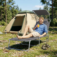 Outsunny Tumbona de Jardín Plegable Silla Tumbona con Toldo Desmontable y Regulable Respaldo Reclinable para Terraza Acampada al Aire Libre 187x58x36 cm Gris - details 3