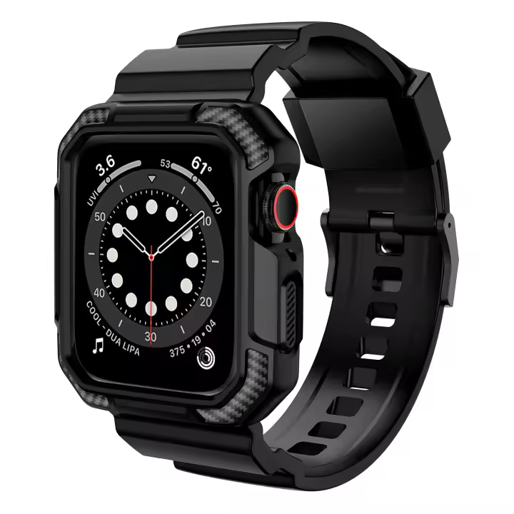 Compatible con correas Apple Watch de 42/44/45mm con funda, correa resistente a los golpes para iWatch SE2 SE Series 9/8/7/6/5/4/3/2/1 con funda protectora para hombres y mujeres, color negro mate - 1