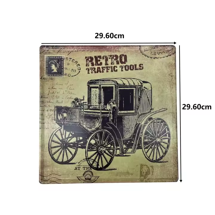 MEJORADA Cartel Metálico Retro – Placa de Metal Vintage con Diseño de Vehículos Clásicos – Decoración para Bar, Garaje, Hogar, Oficina – 29.6x29.6cm - 1