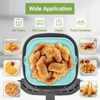 2 Piezas Bandeja Accesorios para Freidora sin Aceite Reutilizable Recipientes Cuadrado Cesta Utensilios para Air Fryer, Microondas, Horno, Silicona, Azul+Gris - details 3