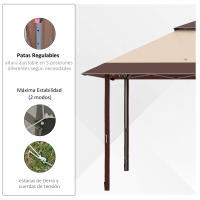 Outsunny Carpa Plegable 3,85x3,85 m Cenador de Jardín con Doble Techo Altura Ajustable en 3 Niveles y Bolsa de Transporte Impermeable Anti-UV para Fiestas Bodas Caqui y Café - details 4
