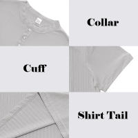 Camiseta De Hombre Estilo Moderno Con Rayas - Cuello Henley Corto Transpirable Y Suave Para Uso Casual - details 21
