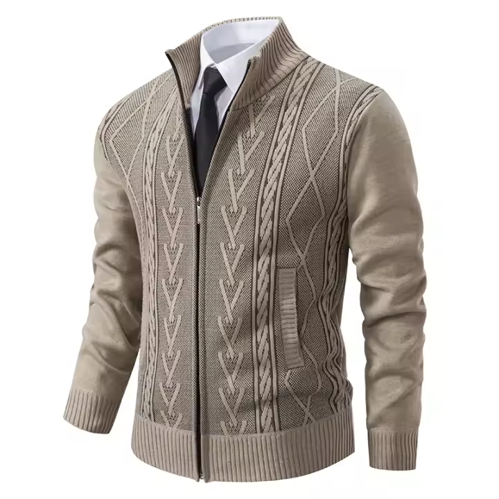 Chaqueta De Navidad Para Hombre Cardigan De Punto De Cuello Alto Estilo Casual De Fleece Algodón De Poliéster Calidad Superior Con Bolsillos - 1