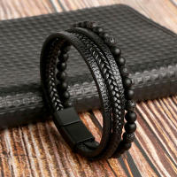 Pulsera Volcánica De Piedra Con Cuero Y Tratamiento Magnético Para Alivio Del Emancipación Pulsera De Salud Para Hombres - details 5