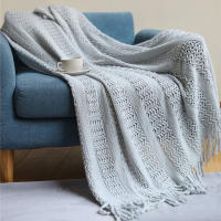 Manta De Punto En Color Caqui Gris Con Borlas Para Verano Manta Suave Y Cómoda De Viaje Para Sofá Y Cama Estilo Bohemio Y Chic - details 7