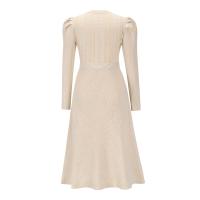 Vestido Casual Diario Para Mujer Con Mangas Burbuja Cintura Alta Ajustada Y Volante Medio Largo De Tejido Knit Moda Avanzada Y Única - details 21
