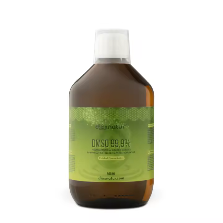 Dioxnatur DMSO 99,9% 500ml Dimetilsulfóxido Grado Farmacéutico - Botella + Spray Vaporizador cristal ámbar - 1
