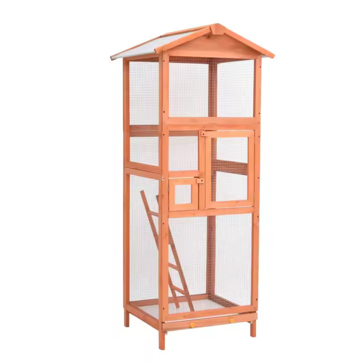 vidaXL Jaula para pájaros madera maciza de abeto 68x62x166 cm - 1