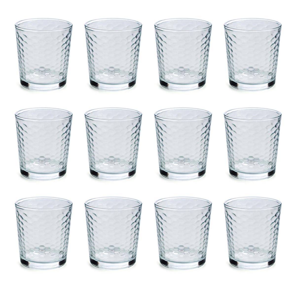 QUID GALA Set 12 Vasos Bajos Vidrio 26CL Transparente Con relieve Facil de limpiar Reciclable