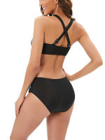 Bikini Halter Push up Para Mujer Traje De Baño De Cintura Alta Estilo De Calle Con Bandage Y Almohadillas Soldadura Sin Costuras Material Poliéster Y Spandex - details 2