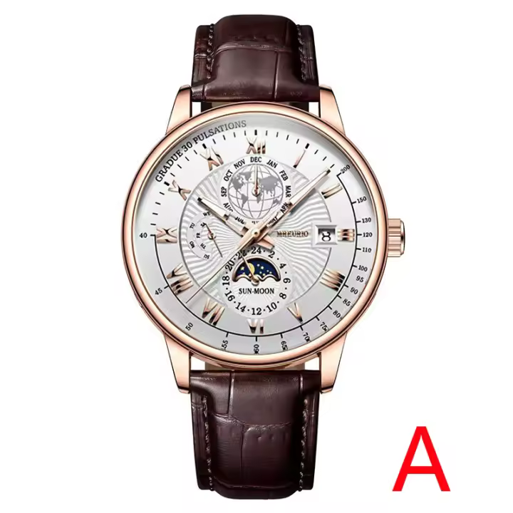 Reloj De Moda Para Hombre Diseño De Negocios Lujo Cuerda De Cuero Reloj De Cuarzo Dial Circular Sencillo Escala Romana Reloj De Tiempo - 1