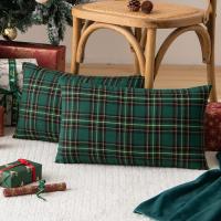 Fundas Para Cojines Navideñas De Cuadros Rojos Y Verdes 2 Piezas Para Decoración De Granja 30x50cm 45x45cm 50x50cm Polyester Lavable - details 0