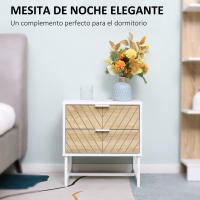 HOMCOM Mesilla de Noche con 2 Cajones Mesita de Noche con Patas de Acero Gabinete de Noche para Salón Dormitorio Cama 45x39x48 cm Blanco y Roble - details 0